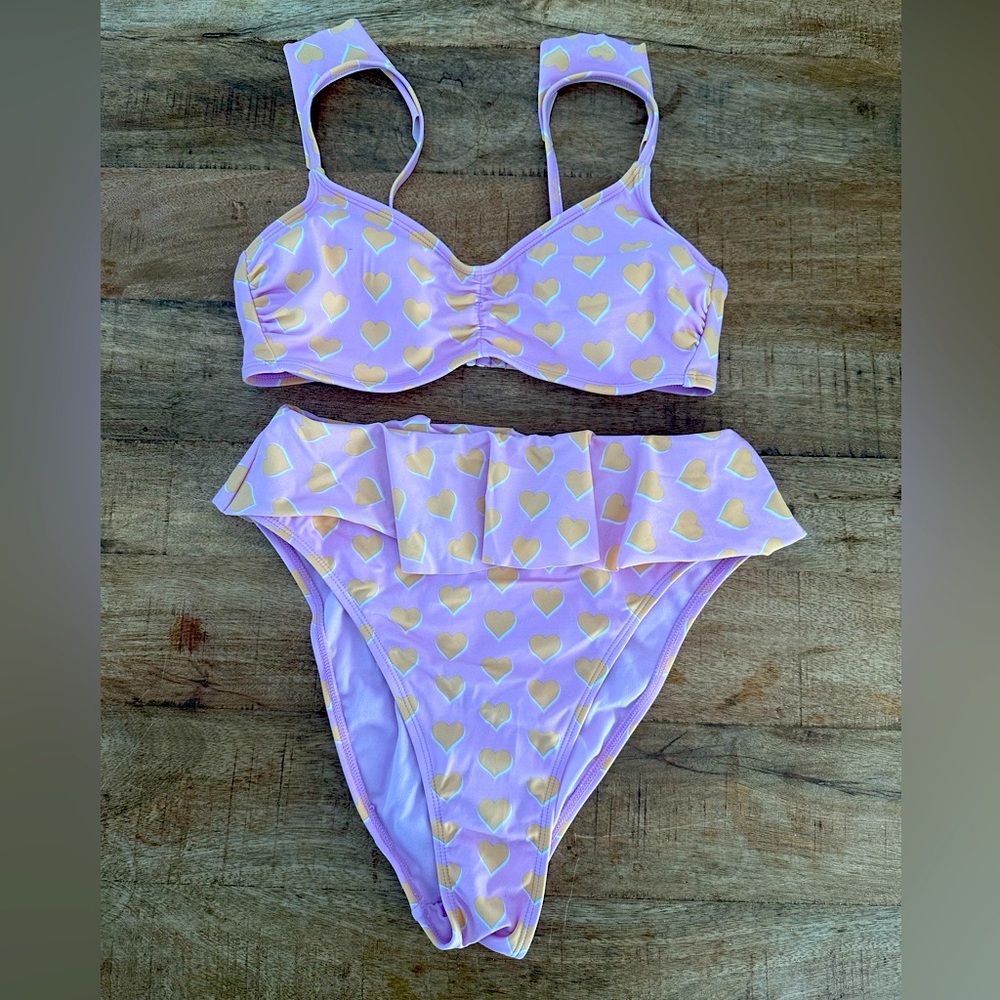 Stoney Clover Lane x Target Purple pink heart Bikini Set M